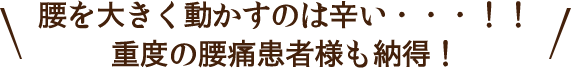 腰を大きく動かすのは辛い・・・！！重度の腰痛患者様も納得！