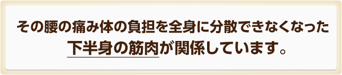 その腰の痛み体の負担を全身に分散できなくなった下半身の筋肉が関係しています。